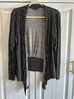 Addition Elle Black and White Polka Dot Open-Front Cardigan